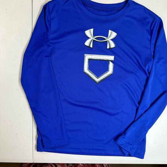 EUC Under Armour Boys Blue Long Sleeve Baseball Tee Shirt - Size 7 - Picture 3 of 5